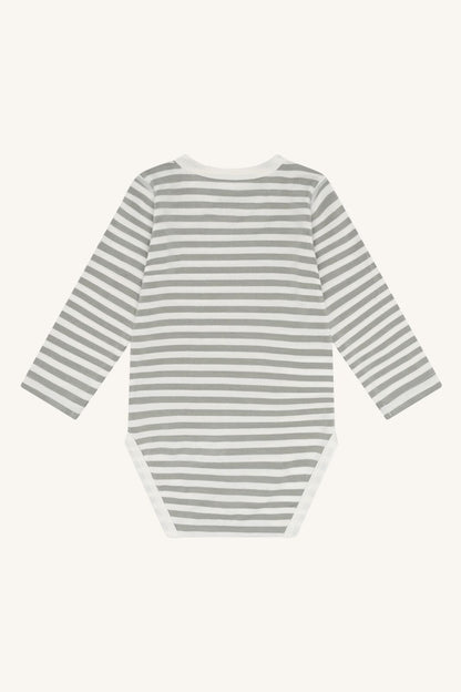 Hust&Claire gestreifter Baby Body in Grau Weiss kaufen im Bärechind Winterthur, Zürich, Schweiz