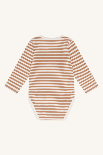 Hust&Claire gestreifter Baby Body in Terracotta kaufen im Bärechind Winterthur, Zürich, Schweiz