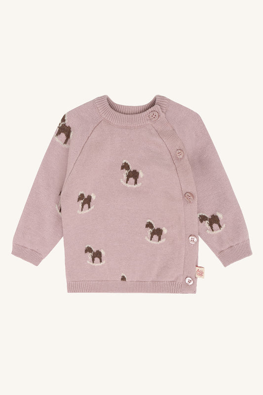 Call Jacquard Wickeljäckchen mit Schaukelpferd-Motiv in Heather, Vorderansicht