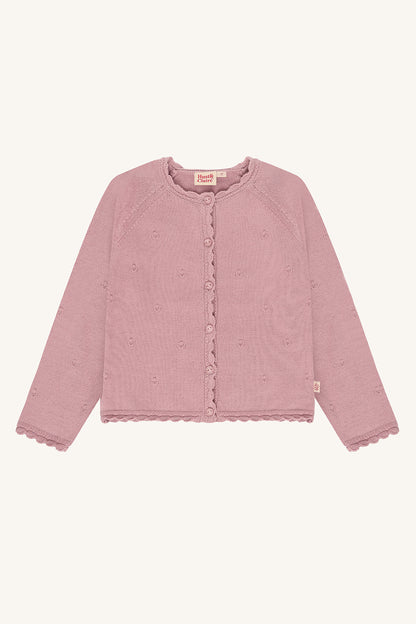 Strickjacke aus GOTS-zertifizierter Bio-Baumwolle mit Wellenkante an Saum und Ärmeln
