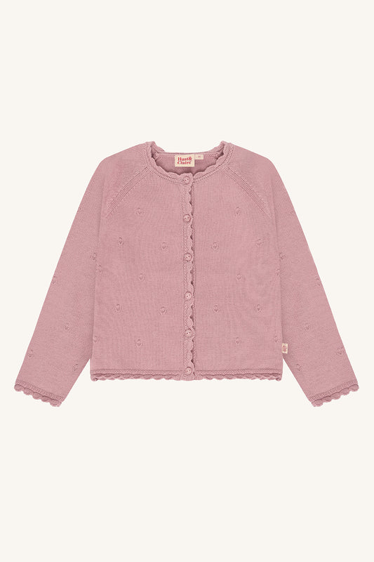 Strickjacke aus GOTS-zertifizierter Bio-Baumwolle mit Wellenkante an Saum und Ärmeln
