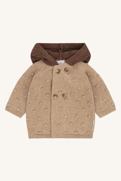 Cookie Strickjacke mit Bärenohren-Kapuze in Biscuit, Vorderansicht
