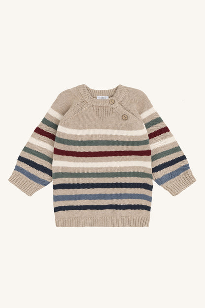 Pilou Knit Hike Strickpullover mit Streifenmuster in Beige Melange, Vorderansicht