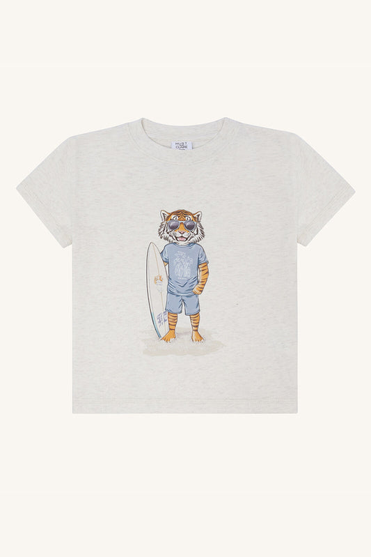 Hust&Claire T Shirt aus Baumwolle in Grau mit Tiger Motiv im Bärechind Winterthur, Zürich, Schweiz