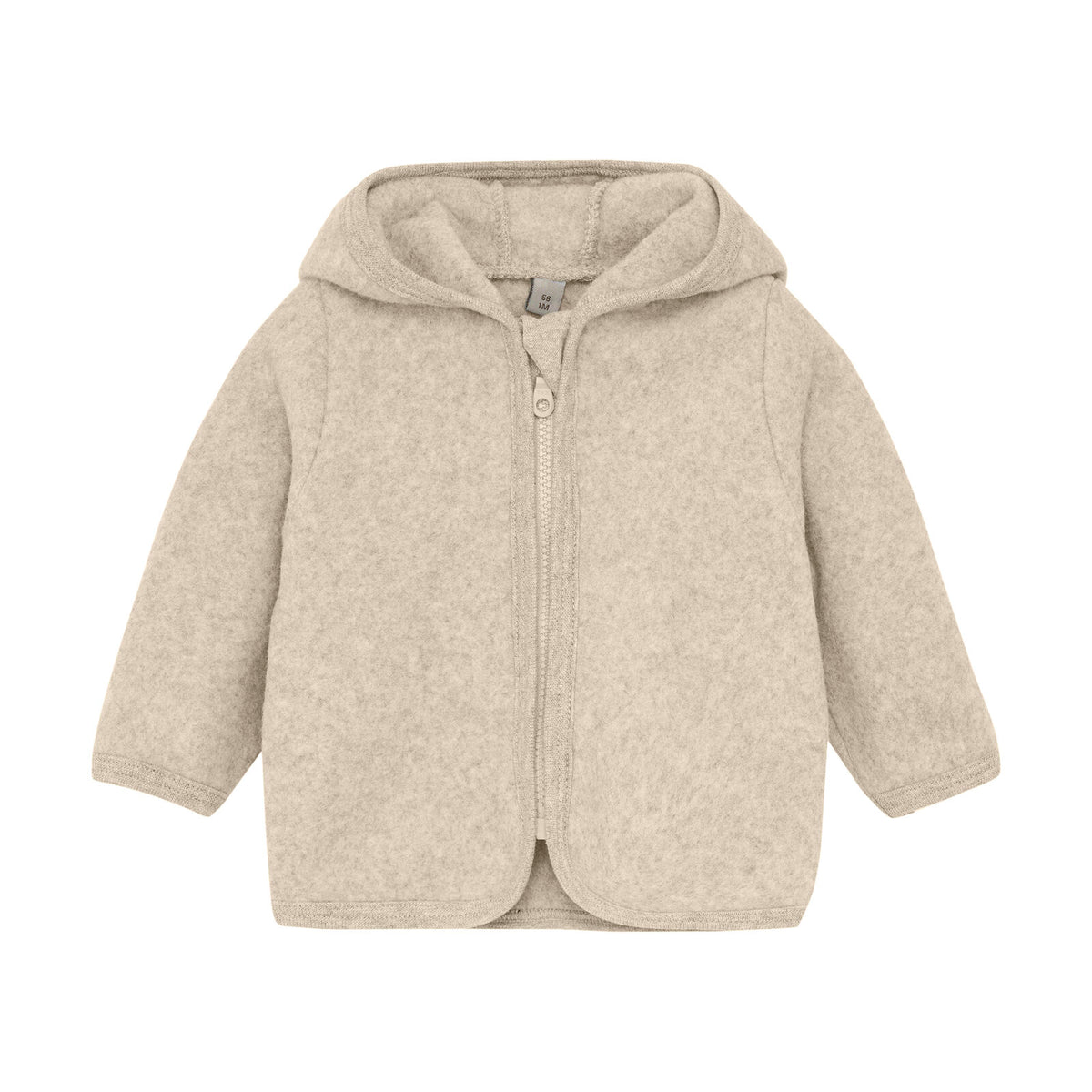 HutteliHut Babyjacke aus 100 % Baumwolle in Beige mit Kapuze und Reissverschluss. Weich und warm, ideal für kühle Tage. Zertifiziert nach OEKO-TEX® STANDARD 100. Erhältlich in Winterthur, Zürich, Schweiz.