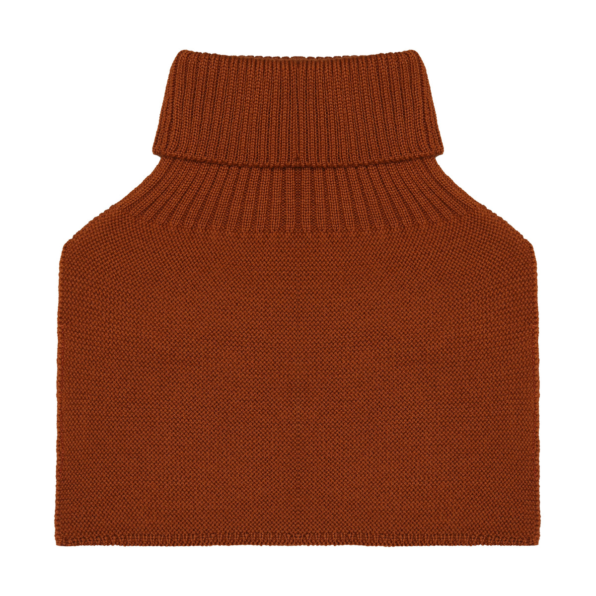 Rückansicht des Merino Halswärmers mit breitem Rollkragen