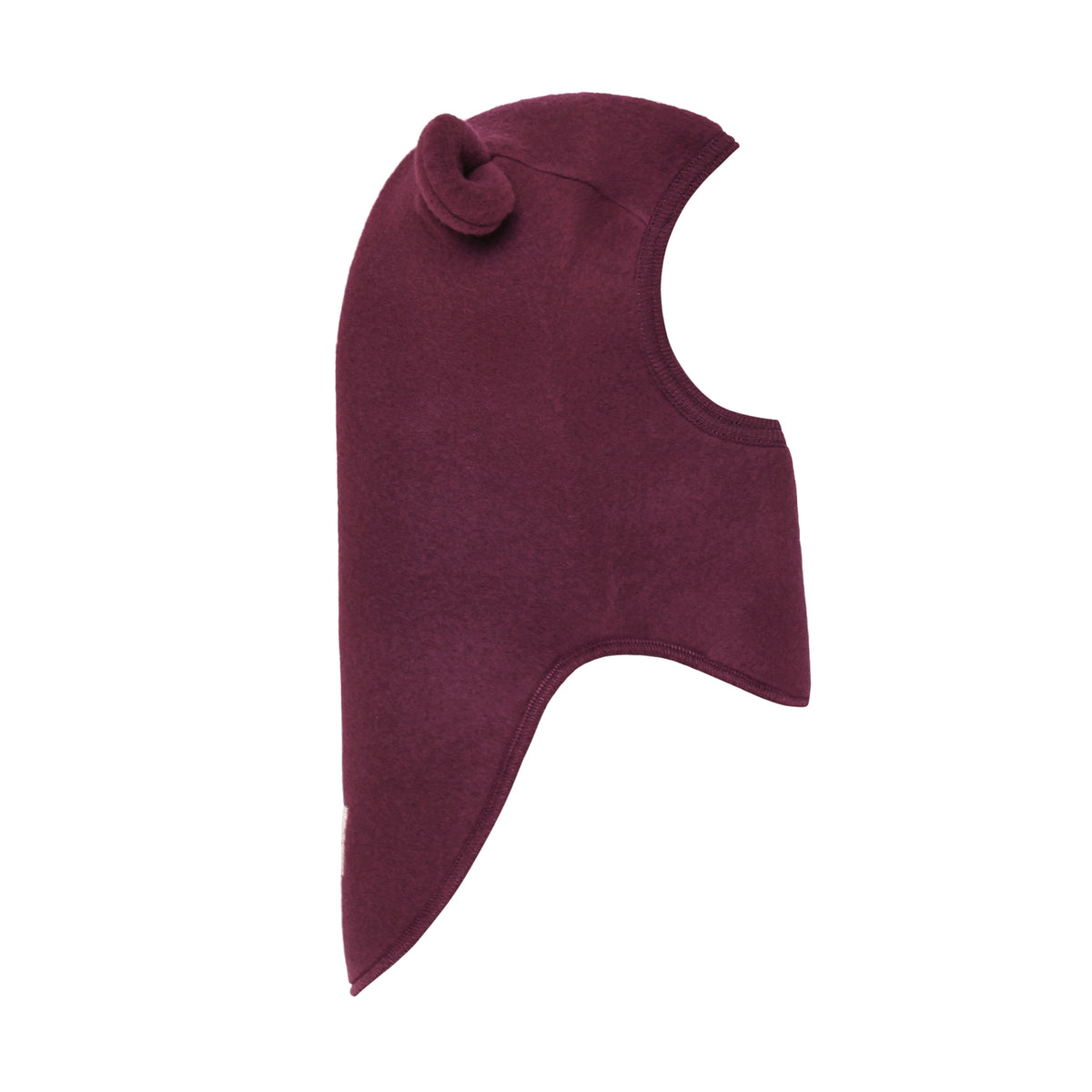 Seitenansicht der Merino Schlupfmütze mit Bärenohren in Burgundy