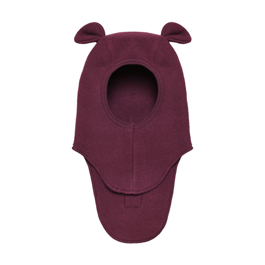 Huttelihut Merino Schlupfmütze mit Bärenohren in der Farbe Burgundy, Vorderansicht
