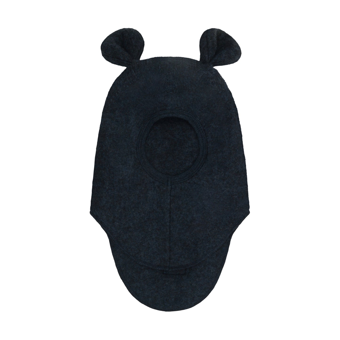 Seitenansicht der Merino Schlupfmütze mit Bärenohren in Dark Navy