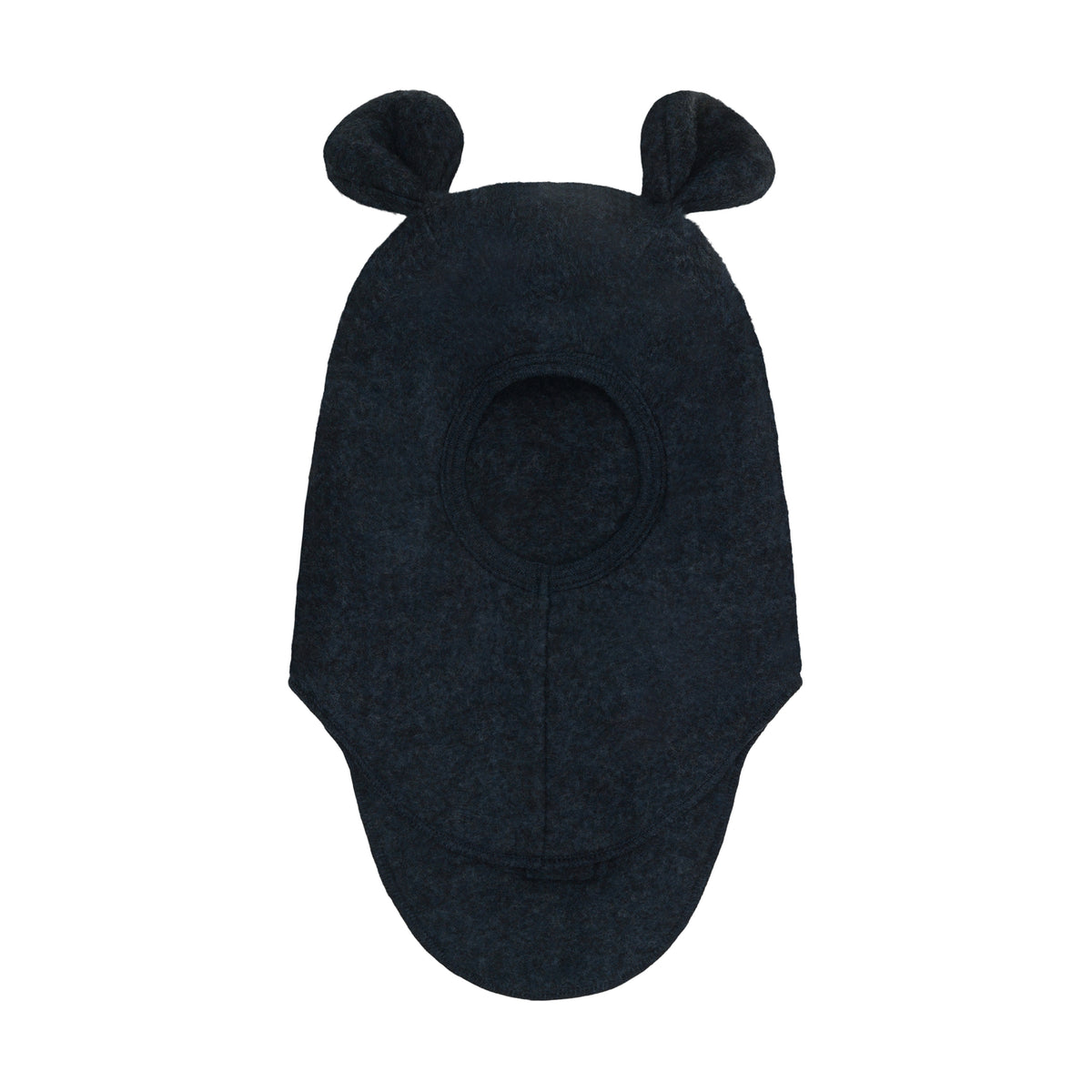 Seitenansicht der Merino Schlupfmütze mit Bärenohren in Dark Navy
