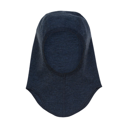 Seitenansicht der Merino Schlupfmütze in Navy Melange