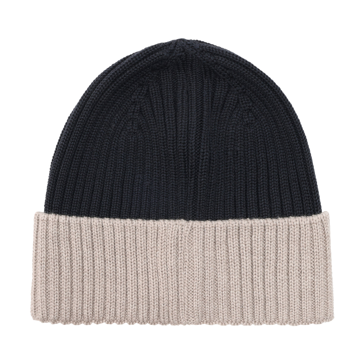 Rückansicht der Merino Strickmütze in Dark Navy