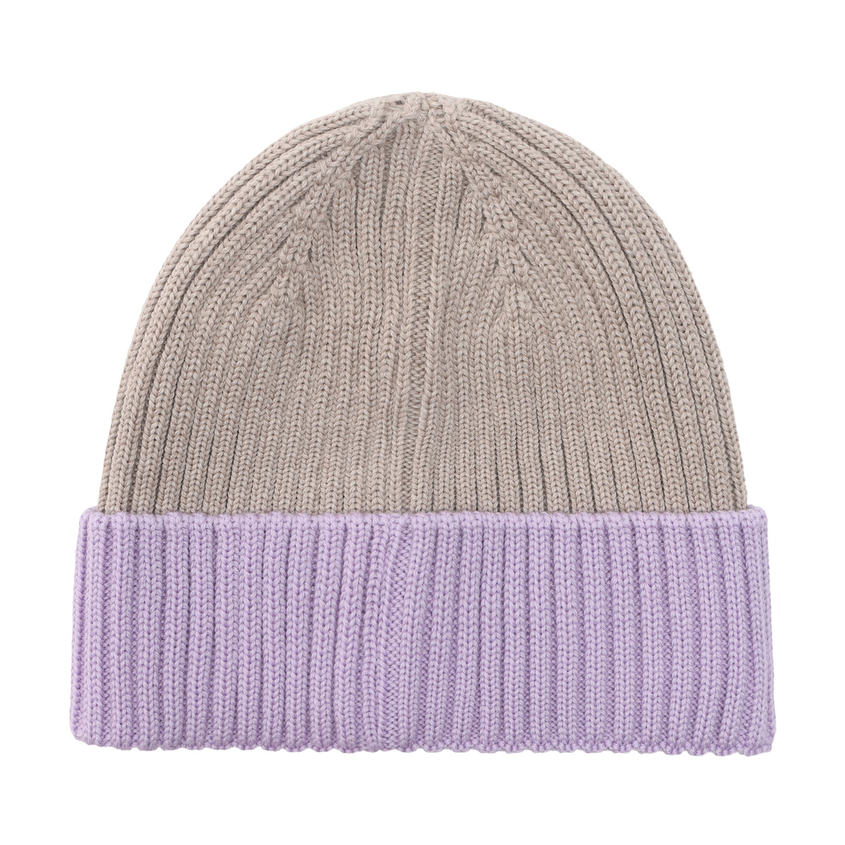 Rückansicht der Merino Strickmütze in Purple