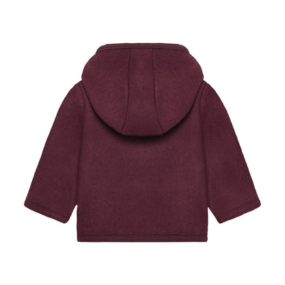 Rückansicht der Merino Wollfleece Jacke in Burgundy