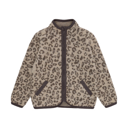 Huttelihut Merino Wollfleece Jacke mit Leopardenprint in Brown, Vorderansicht
