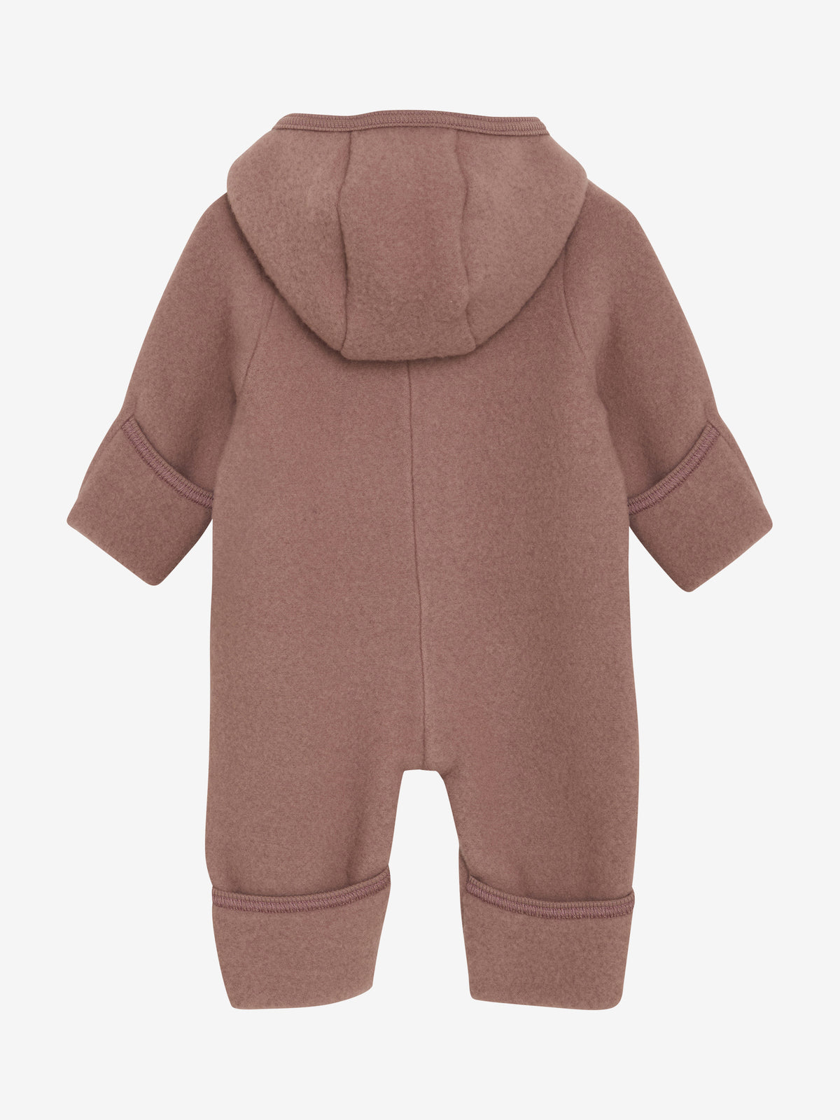 Rückansicht des Merino Wollfleece Overalls in Altrosa