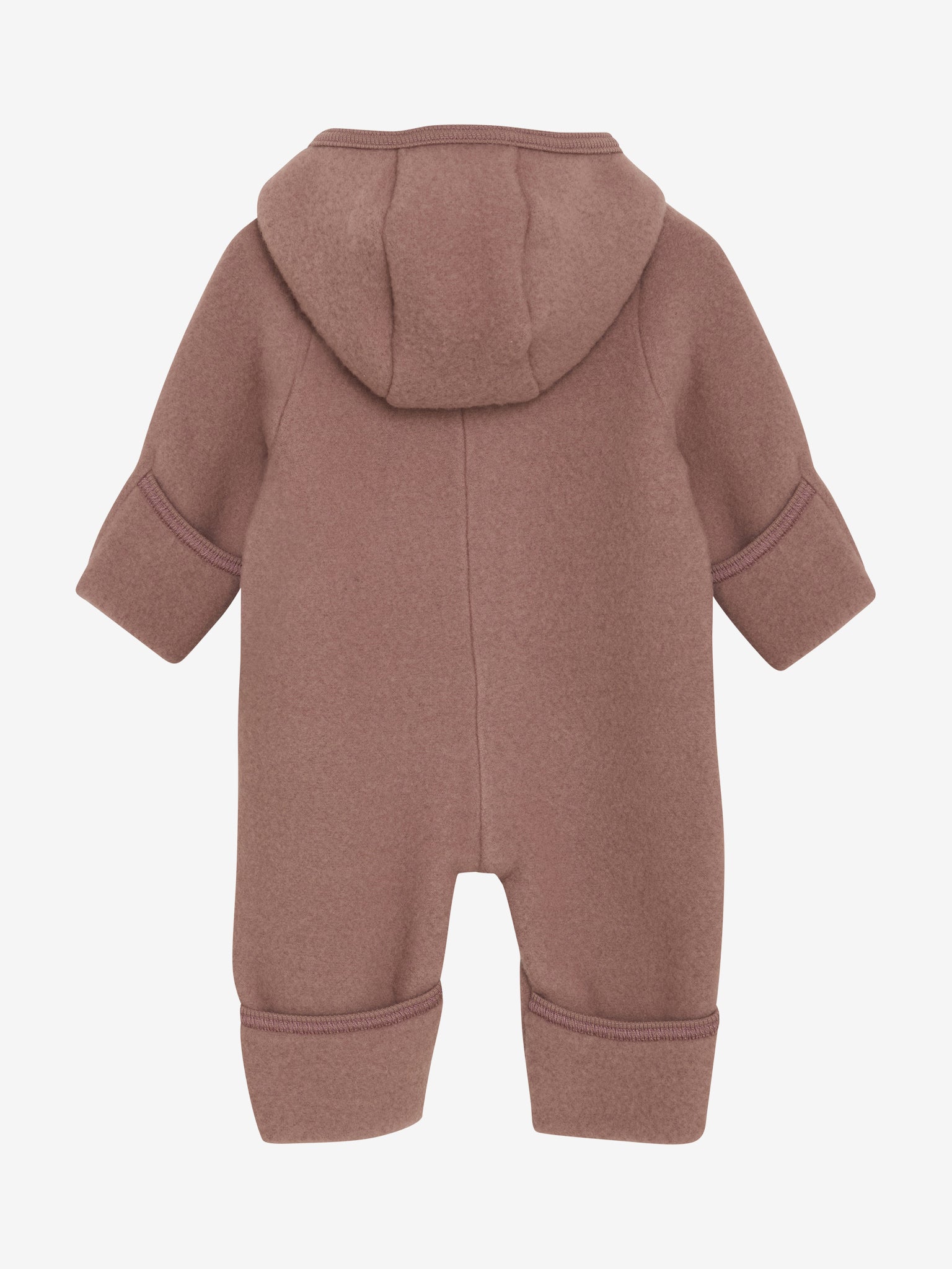 Rückansicht des Merino Wollfleece Overalls in Altrosa