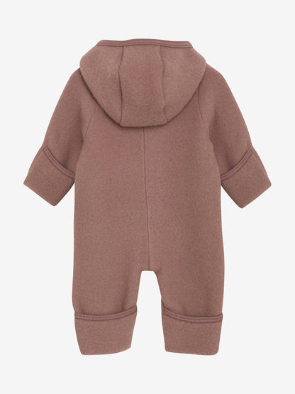 Rückansicht des Merino Wollfleece Overalls in Altrosa