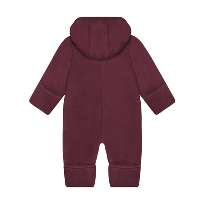 Rückansicht des Merino Wollfleece Overalls in Burgundy