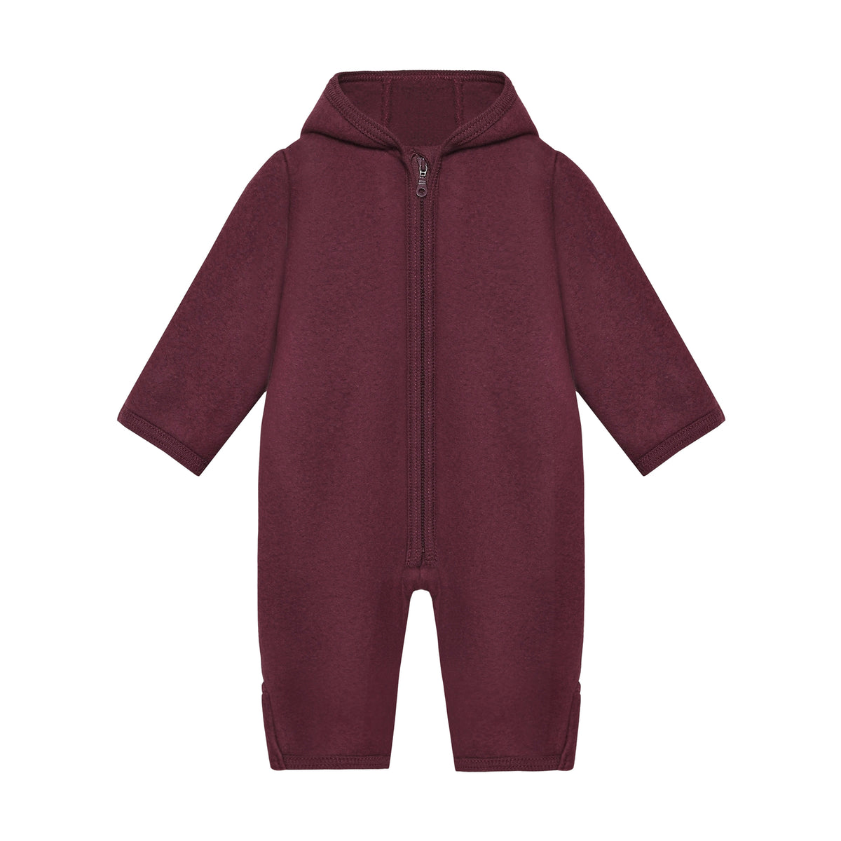 Huttelihut Merino Wollfleece Overall mit Kapuze in der Farbe Burgundy, Vorderansicht