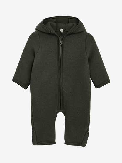 Huttelihut Merino Wollfleece Overall mit Kapuze in der Farbe Grün, Vorderansicht