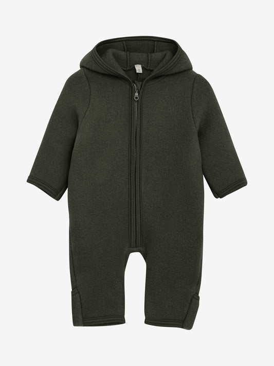 Huttelihut Merino Wollfleece Overall mit Kapuze in der Farbe Grün, Vorderansicht