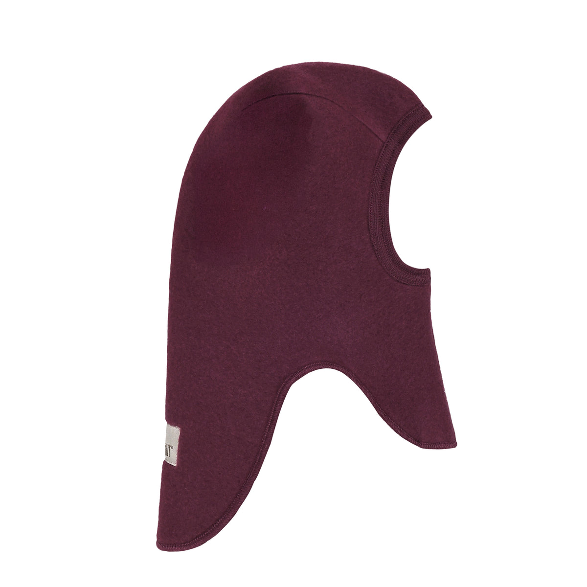 Seitenansicht der Merino Wollfleece Schlupfmütze in Burgundy
