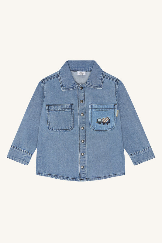 Jeanshemd Jack mit Betonmischer-Stickerei in Blue Denim, Vorderansicht (Produktfoto, weicht vom gelieferten Modell ab)