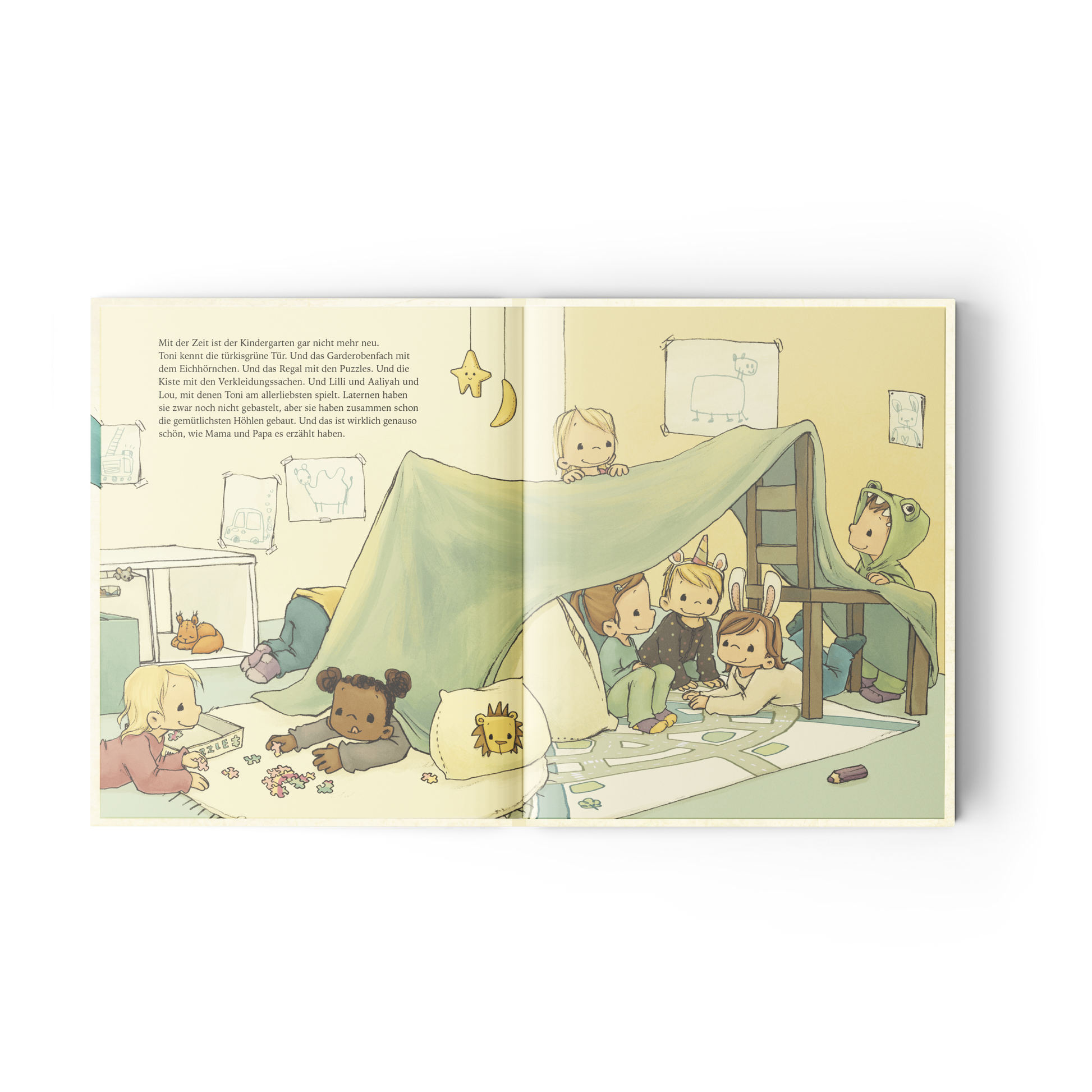 Bärechind Bilderbuch Trennungsherz, geborgene Kuschelszene unter der Decke zur Kita-Eingewöhnung