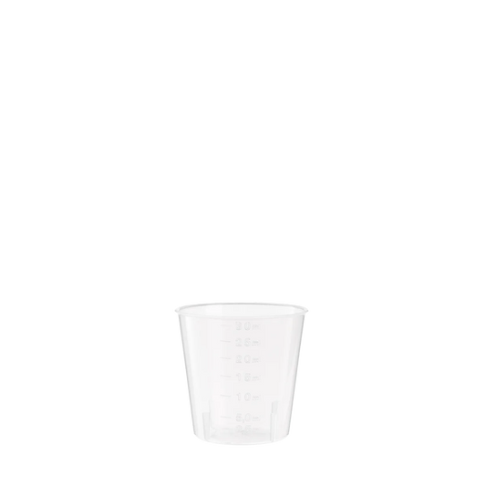 Hochwertige Dosierhilfe von Kaëll, transparenter 30ml-Messbecher mit Skala, perfekt für präzises Dosieren von Reinigungs- und Pflegeprodukten.
