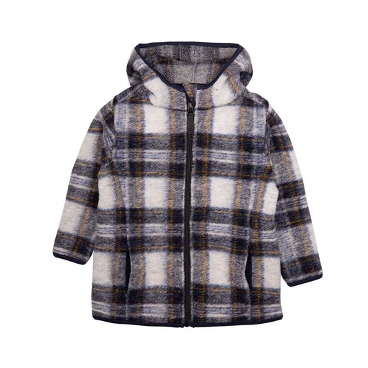 Kinderjacke aus Wollwalk im wollweiss-marine Karo-Muster. Pure Pure by Bauer, Bärechind Winterthur Zürich Schweiz.