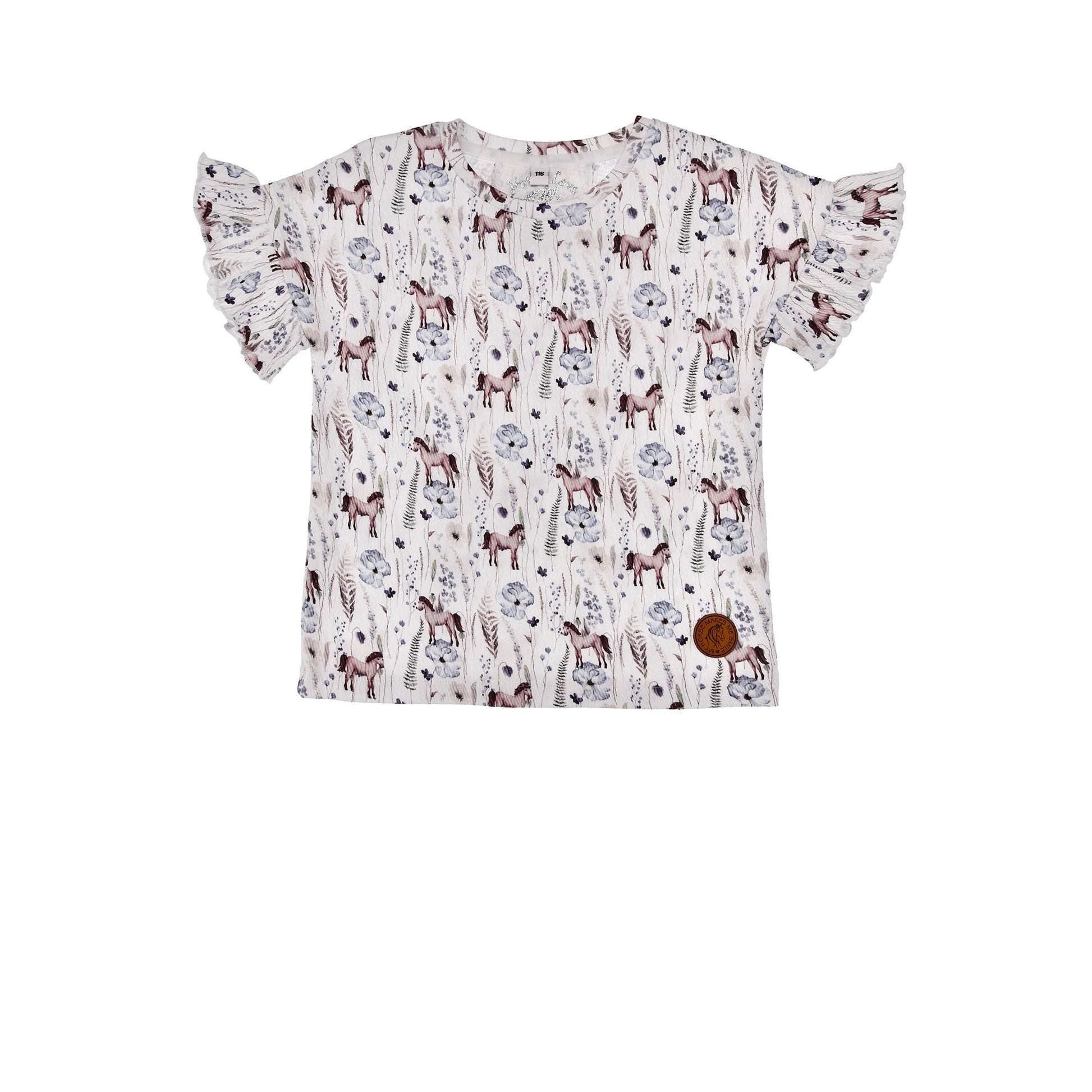 Kinder Bluse mit Pferdeprint und Blumen für Mädchen – leichte Sommerbluse bei Bärechind Kinderladen Winterthur Schweiz.