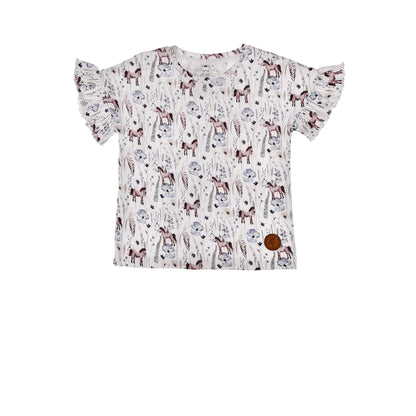 Kinder Bluse mit Pferdeprint und Blumen für Mädchen – leichte Sommerbluse bei Bärechind Kinderladen Winterthur Schweiz.