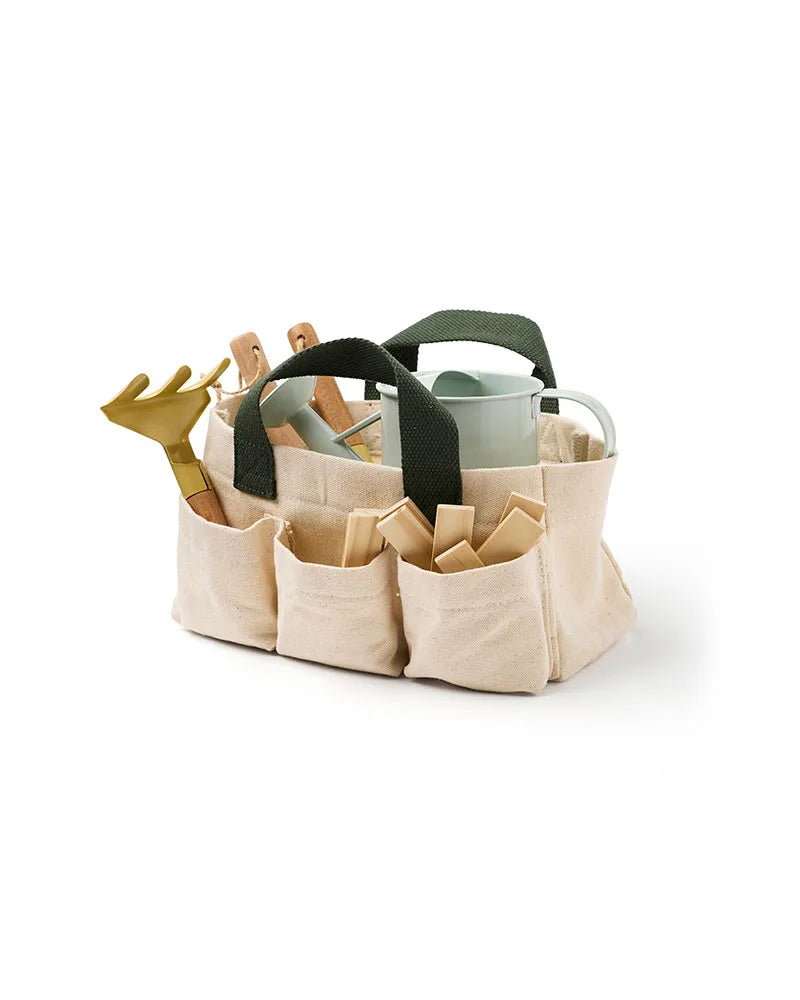 Kinder Gartenwerkzeug Set in praktischer Tasche mit Holz Werkzeug – erhältlich bei Bärechind Winterthur Zürich Schweiz