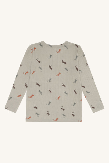 Bequemes Kinder Langarmshirt mit Eidechsemotiv aus Bio-Baumwolle für Alltag und Kindergarten