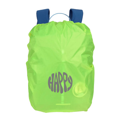 Integrierter grüner Regenschutz des Lässig Wanderrucksacks Unique in Blau Grün, wasserdicht für Schulkinder, im Bärechind Winterthur.