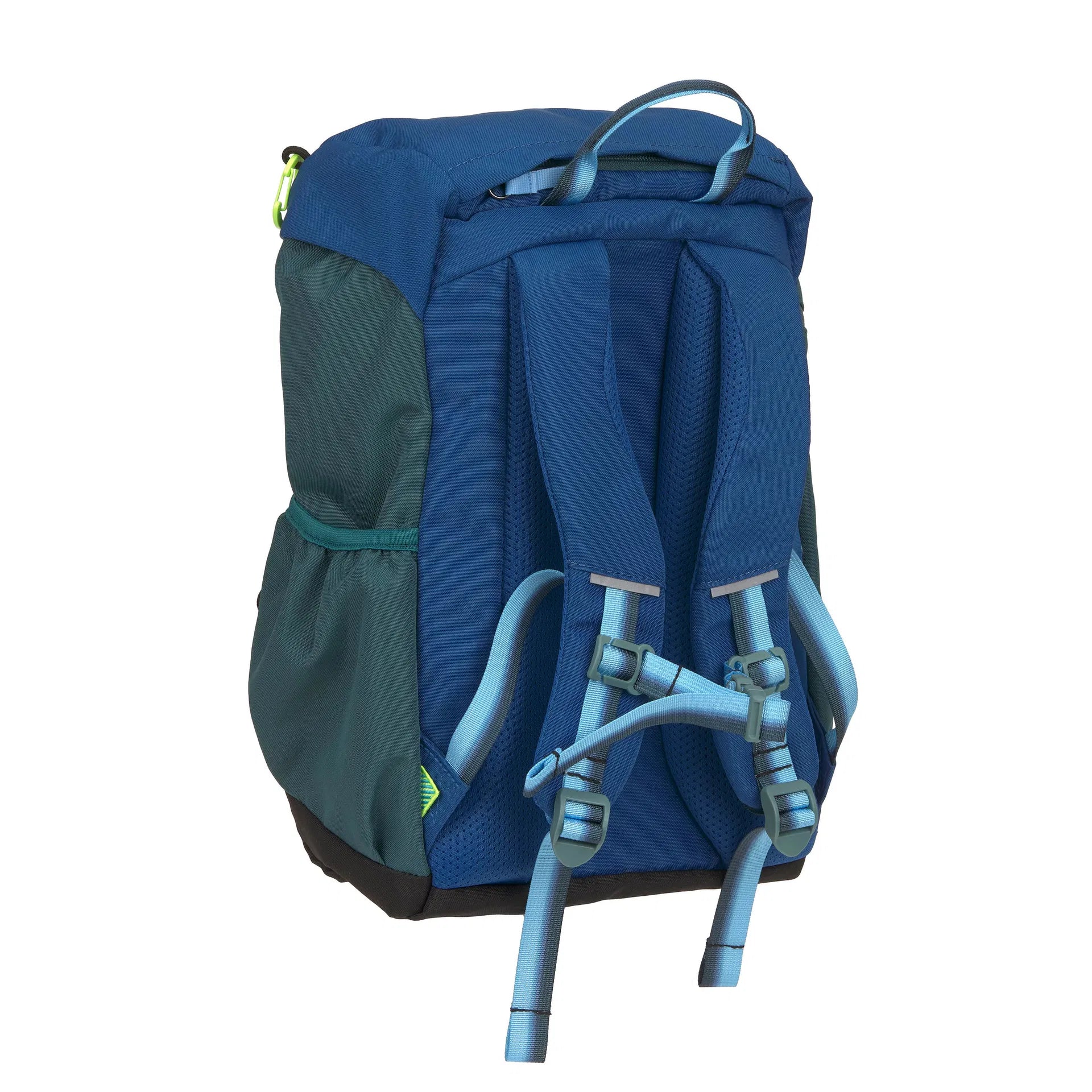 Rückansicht des Lässig Wanderrucksacks Unique in Blau Grün mit verstellbaren Trägern, im Bärechind Winterthur.