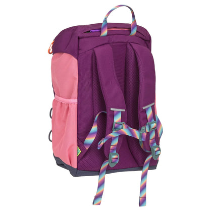 Seitenansicht des Lässig Wanderrucksacks Unique in Berry Pink mit Trägern und Details, im Bärechind Winterthur.
