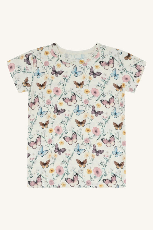 Kinder Kurzarm T-Shirt mit Schmetterlingsmotiv aus Bio-Baumwolle in Hellblau im Bärechind Winterthur