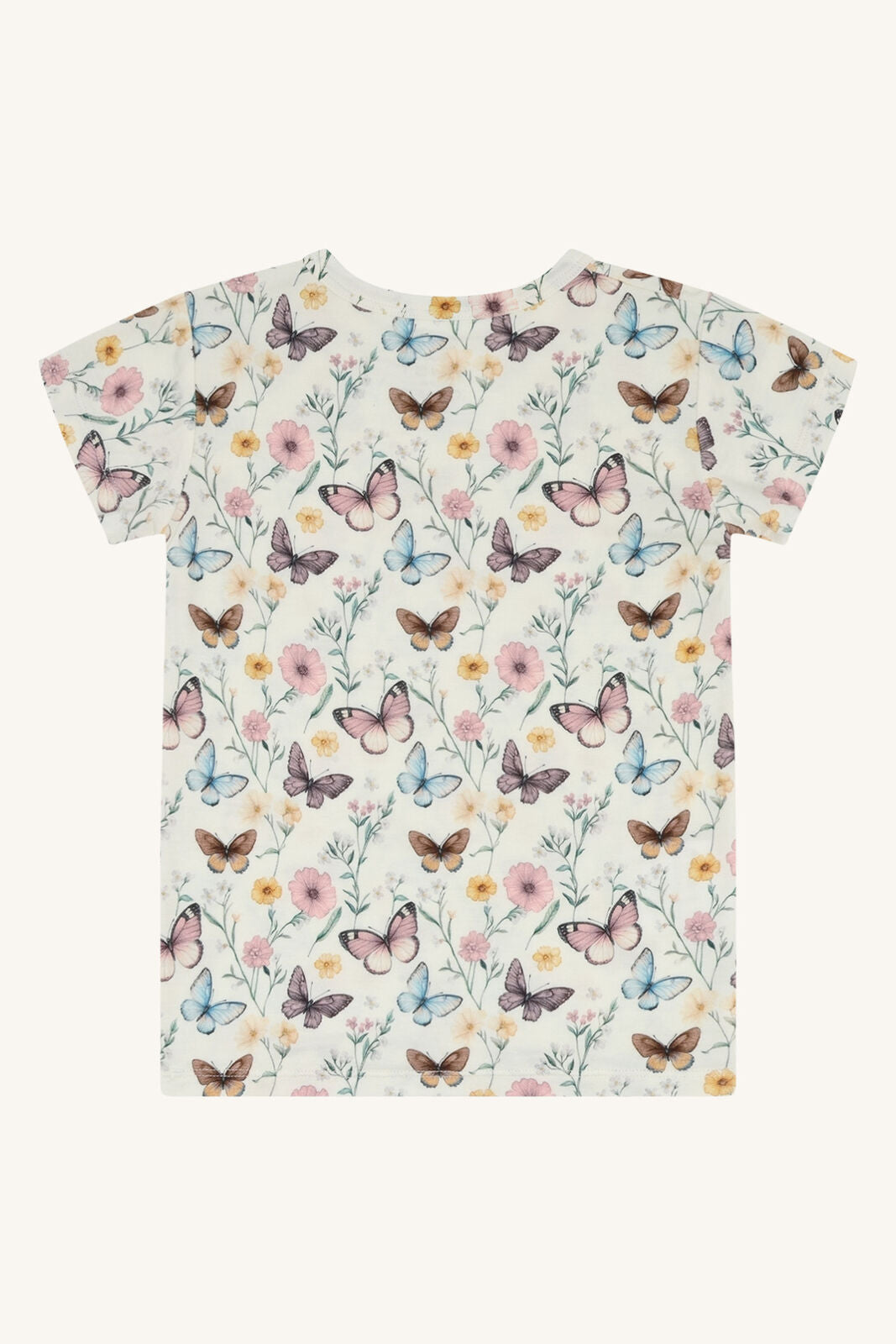 Sommerliches Kinder T-Shirt mit Blumen und Schmetterlingen aus Bio-Baumwolle für Mädchen