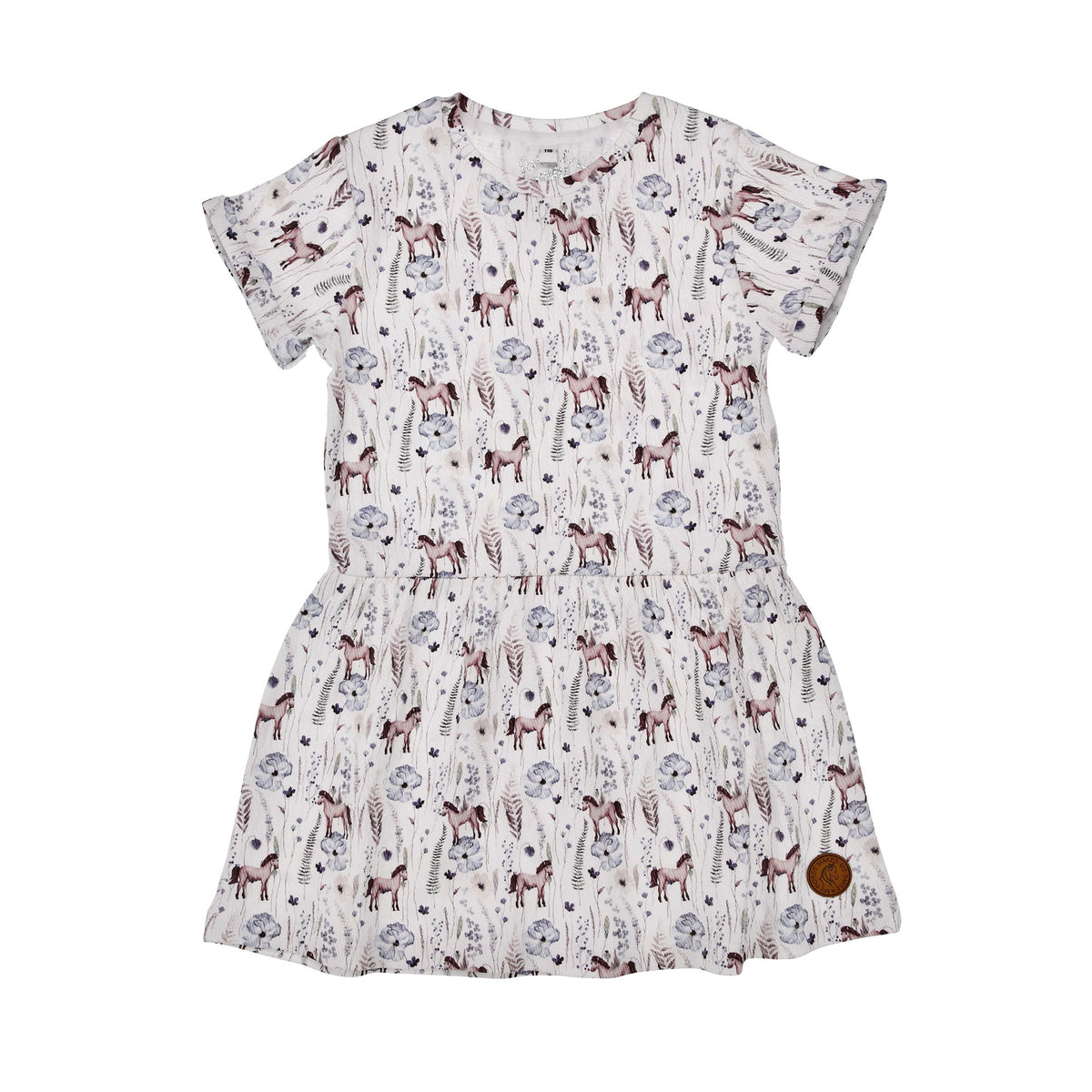 Kinderkleid mit Pferdeprint und Blumen für Mädchen – Sommerkleid bei Bärechind Kinderladen Winterthur Schweiz
