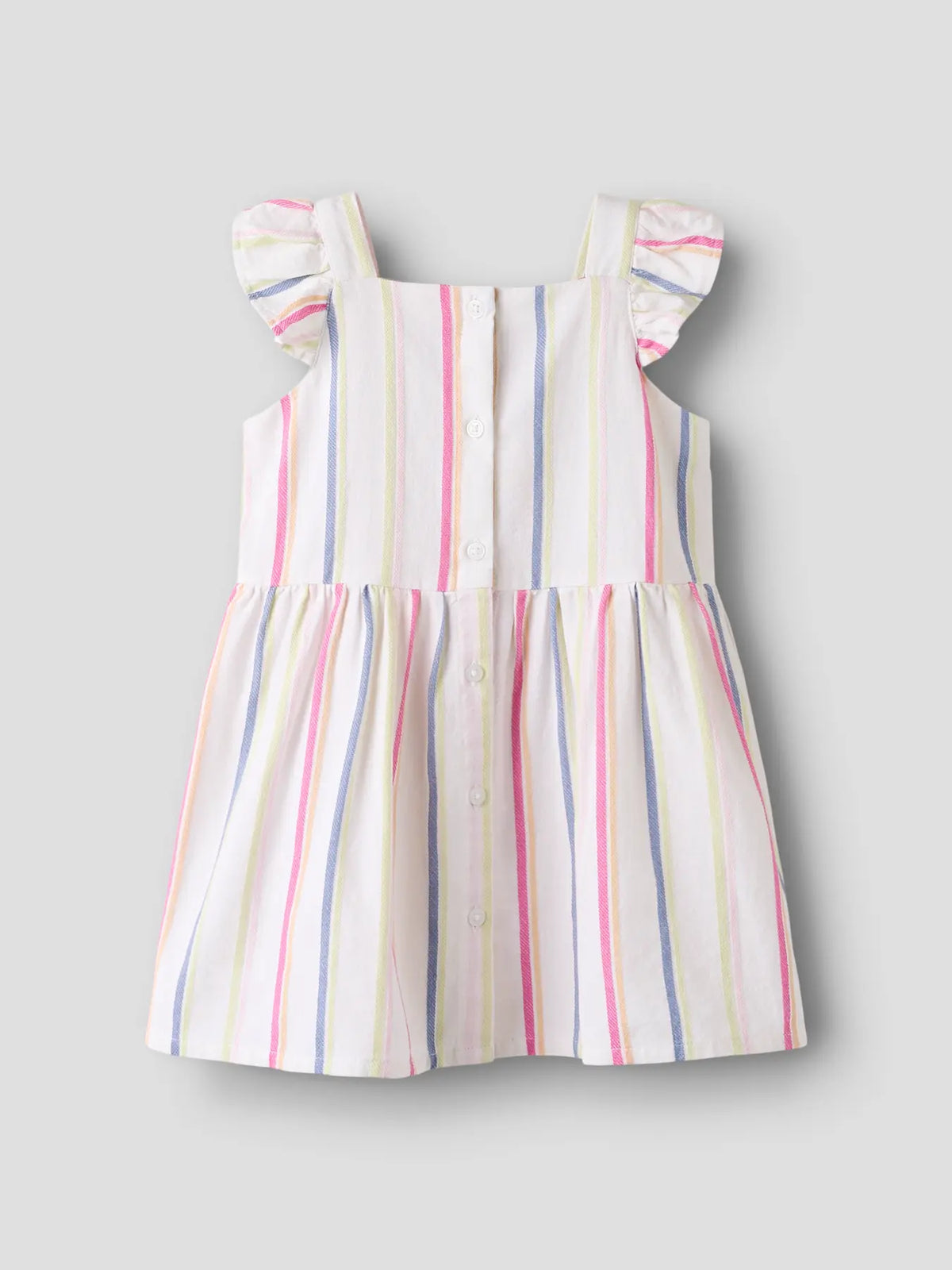 Sommerliches Kinderkleid mit bunten Streifen und Flügelärmeln, nachhaltige Kindermode bei Bärechind Winterthur Zürich Schweiz kaufen.