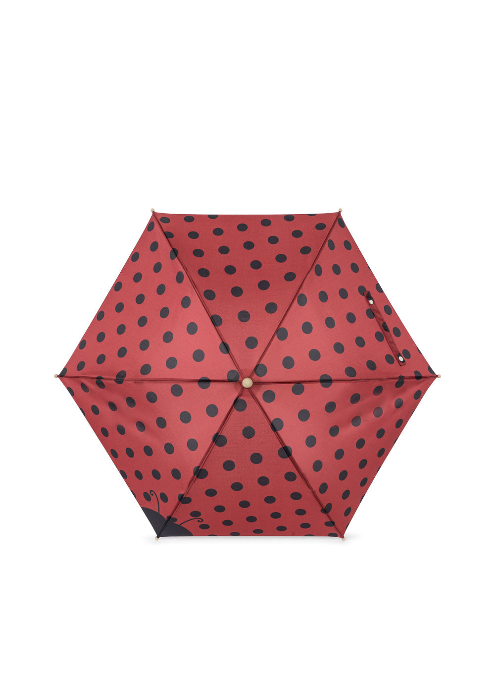 Marienkäfer-Regenschirm zusammengefaltet mit auffälligem Punktemuster