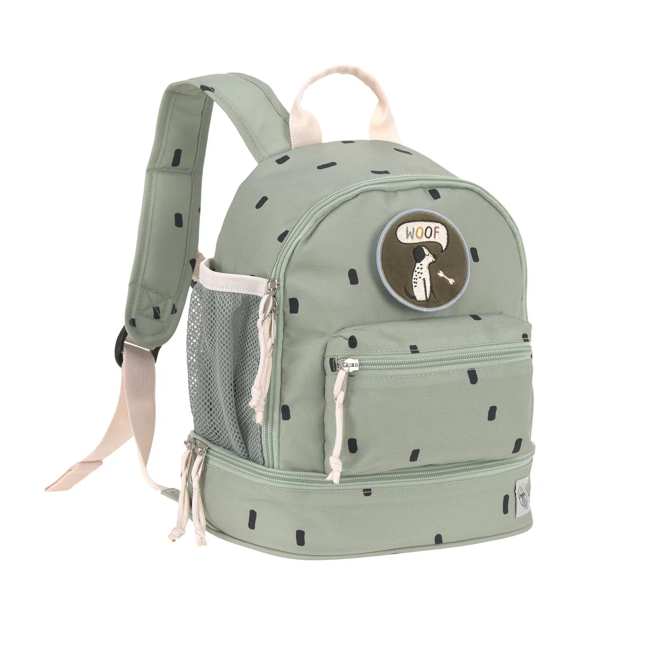 Lässig Kindergartenrucksack Mini Happy Prints Oliv in der Vorderansicht, leichter Kinderrucksack für Kindergarten und Ausflüge, erhältlich im Bärechind Winterthur.