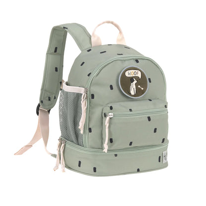 Lässig Kindergartenrucksack Mini Happy Prints Oliv in der Vorderansicht, leichter Kinderrucksack für Kindergarten und Ausflüge, erhältlich im Bärechind Winterthur.