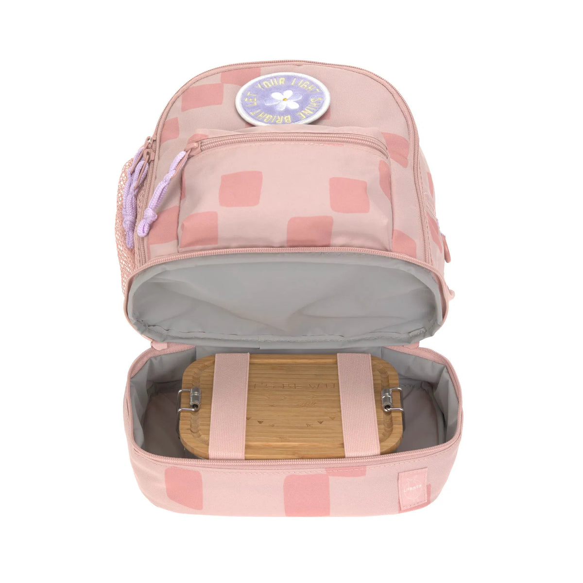 Innenansicht vom LÄSSIG Kindergartenrucksack Mini Pattern Party mit Stauraum für Znüni
