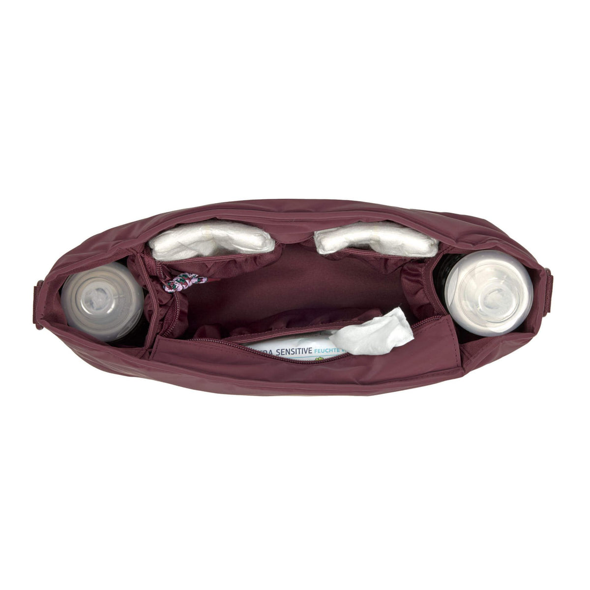 Detailansicht des Lässig Kinderwagen Organizers in Dunkelrot