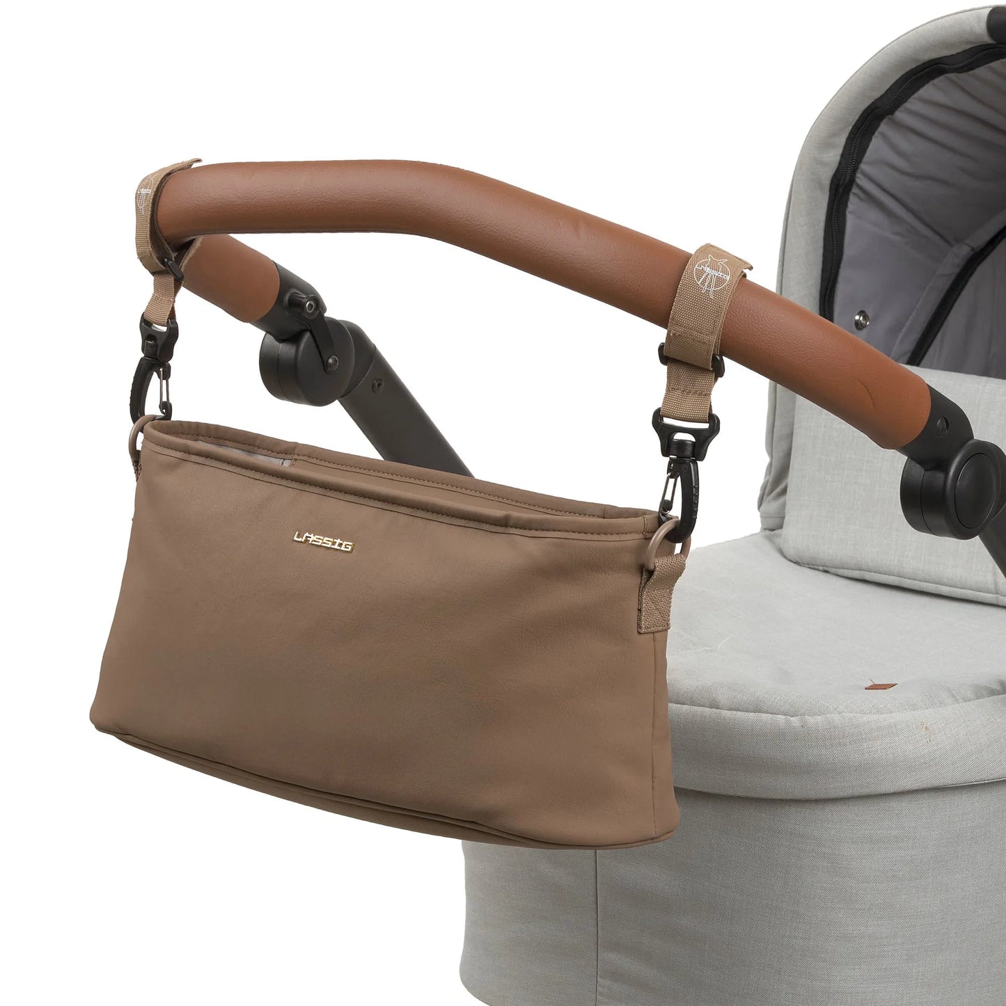 Detailansicht des Lässig Kinderwagen Organizers in Haselnussbraun