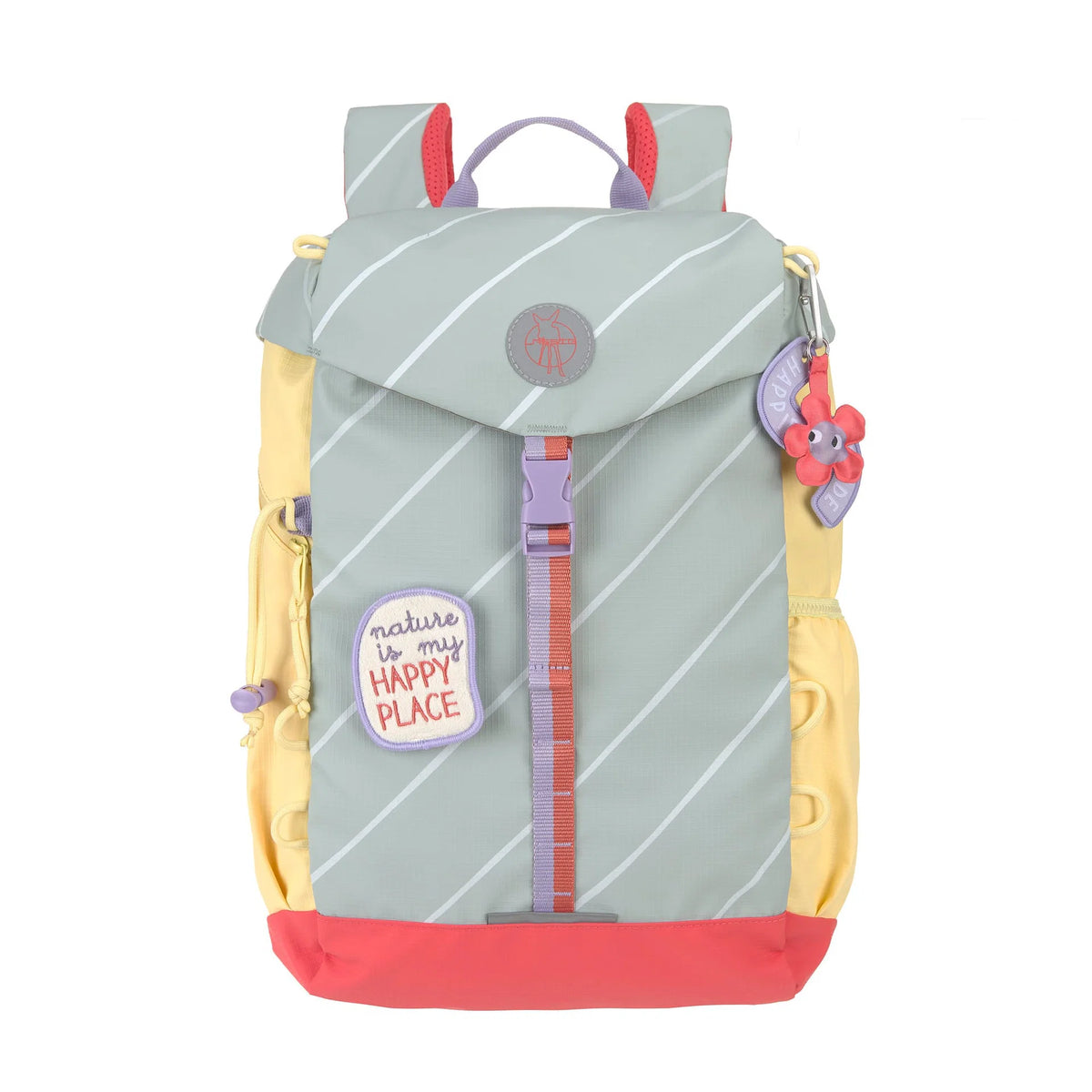 Lässig Wanderrucksack Kinder 14 Liter Happy Trails Blume in der Vorderansicht, nachhaltiger Kinderrucksack für Kindergarten, Schule und Ausflüge im Bärechind Winterthur.