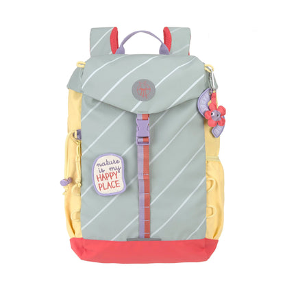 Lässig Wanderrucksack Kinder 14 Liter Happy Trails Blume in der Vorderansicht, nachhaltiger Kinderrucksack für Kindergarten, Schule und Ausflüge im Bärechind Winterthur.
